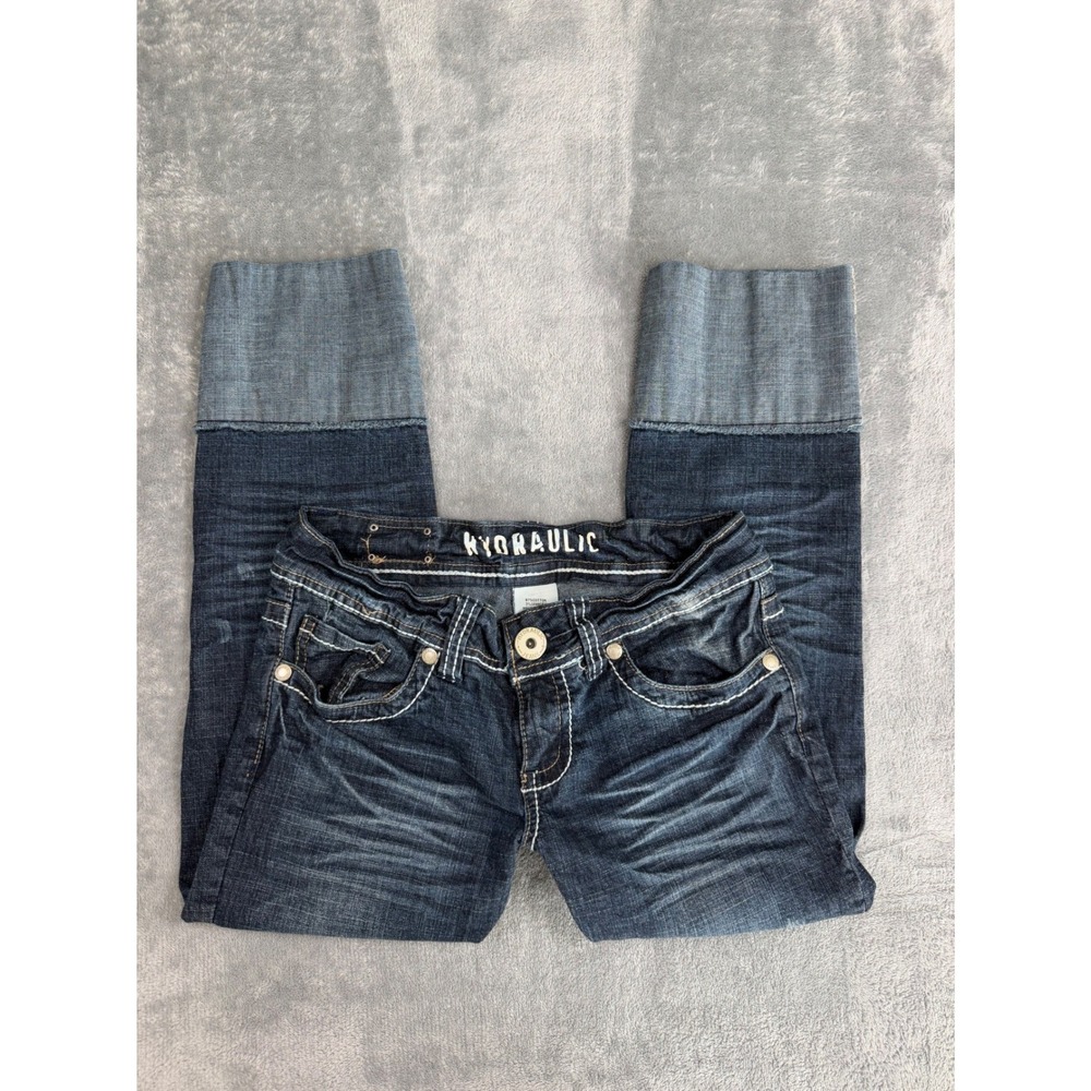 Y2K Grunge Trashy Chic Hydraulic Denim Capris Low-Rise Cropped Jeans 2000s Sz 5